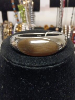 Calvin Klein Closeout Agate Ellipse Bangle Bracelet in Stainless Steel (5.50 In)